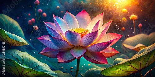 Artistic Lotus Flower Portrait, Floral Art Texture, Elegant Botanical Illustration