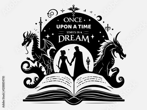 National Tell a Fairy Tale Day Silhouette Vector Illustration with the text ''Once upon a time starts with a dream