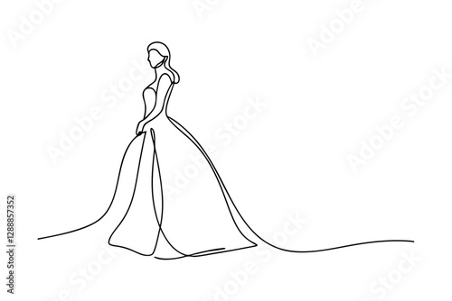 Elegant OneLine Drawing of a Bride in Wedding Gown