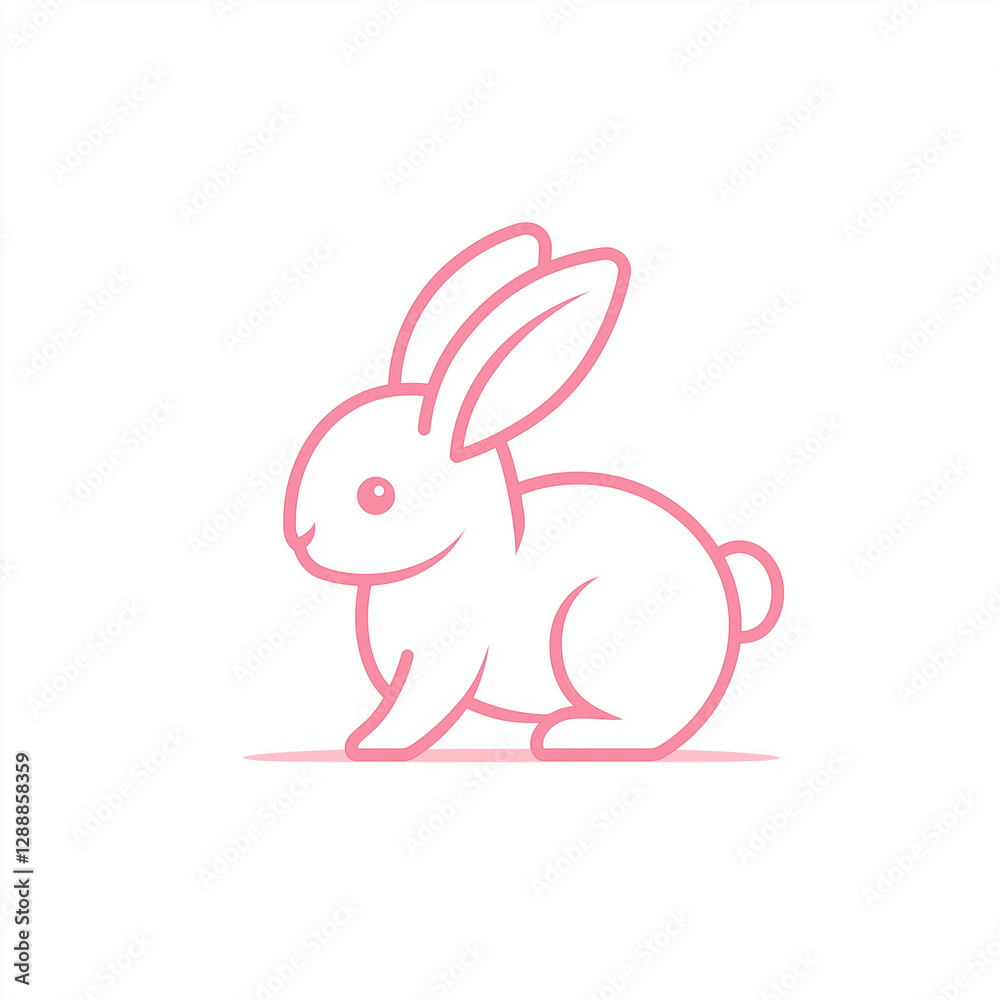 Obraz premium Pink Line Art Rabbit Illustration Cute Bunny Design Easter Symbol
