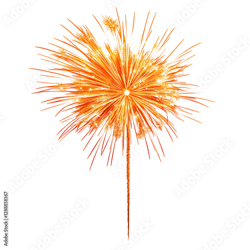 A Strong Orange Flame From a Firework Display Bursting Isolated on Transparent Background