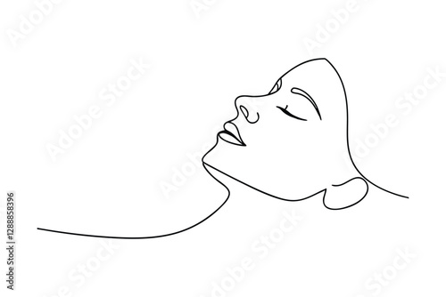 Serene Woman, OneLine Drawing, Minimalist Art, Peaceful Face, Beauty, Contour, Elegant, Relaxed, Sle