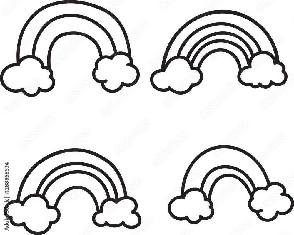 Set of rainbow icon. Clouds and rainbow icon set in different style. Rainbow icon on white background. Vector icon. Set of rainbow icon. Clouds and rainbow icon set in different style. Rainbow icon on white background. Vector icon.