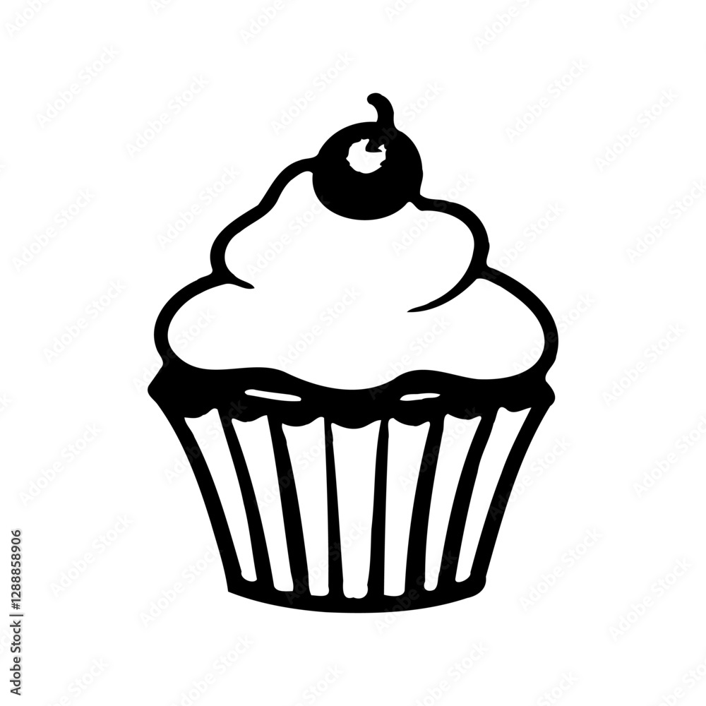 Simple Cupcake Illustration with Cherry on Top Simple Cupcake Illustration with Cherry on Top