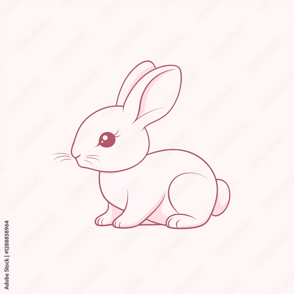Cute White Bunny Rabbit Illustration Line Art Kawaii Style Cute White Bunny Rabbit Illustration Line Art Kawaii Style