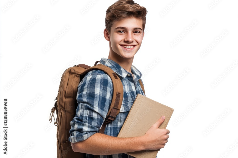Smiling Student with Backpack and Book Smiling Student with Backpack and Book