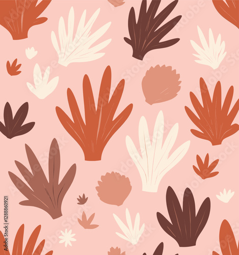 Abstract terracotta floral pattern on pink background