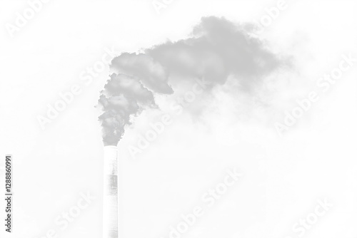White smoke billowing from industrial chimney against Transparent  background.