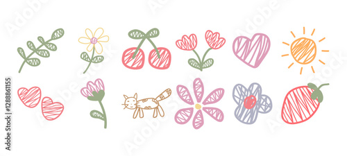 Hand drawn doodle sketch children's cute vector school chalk background. vector illustration