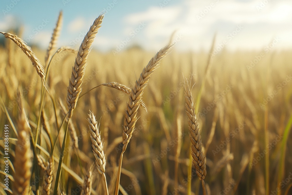 Golden wheat fields under a clear blue sky during a sunny day in late summer Golden wheat fields under a clear blue sky during a sunny day in late summer