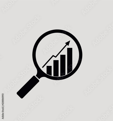 Black Magnifying Glass over Upward Trend Bar Chart