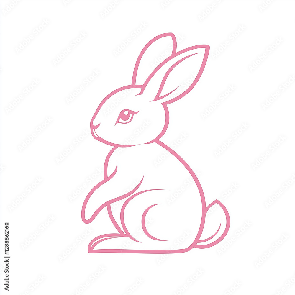 Fototapeta premium Pink Line Art Rabbit Illustration Cute Bunny Easter Pet
