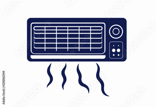 Blue air conditioner icon with wavy cool air lines