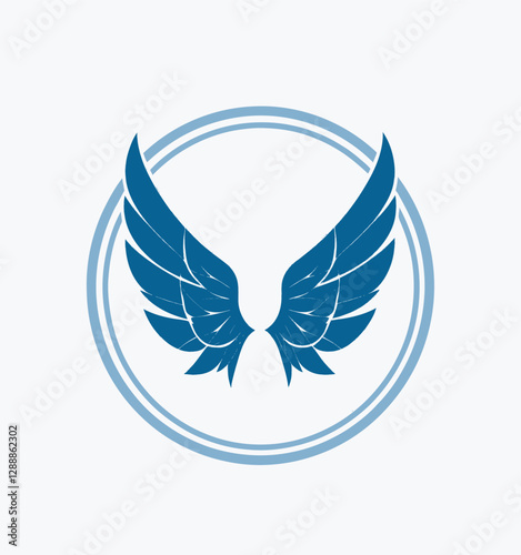 Blue wings within a double circled frame logo