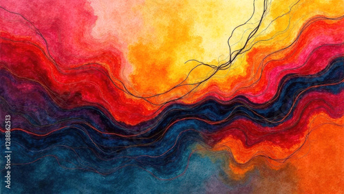 Abstract background with wavy lines in bright colors.