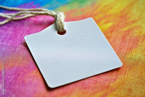 Paper tag wit rope on colourful background