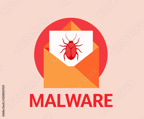 Email malware with beetle threat illustration