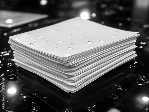 Water Resistant Paper Stack Black Background Studio Shot