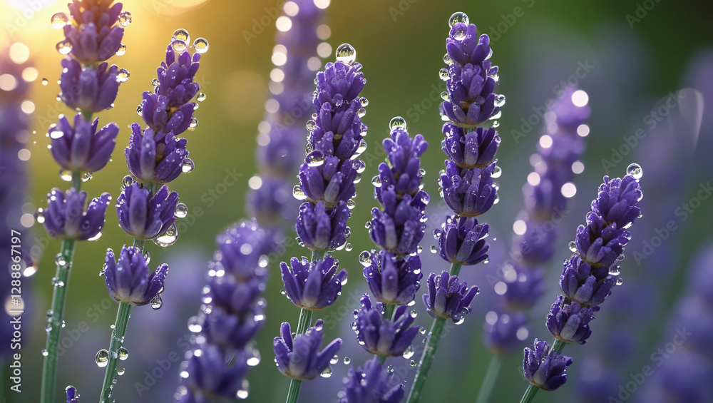 Fototapeta premium Raindrops on leaves and flowers, showcase nature's beauty.