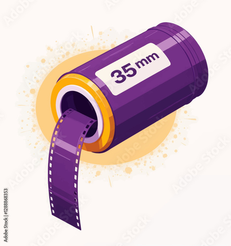 Isometric purple 35mm film canister with extended negative