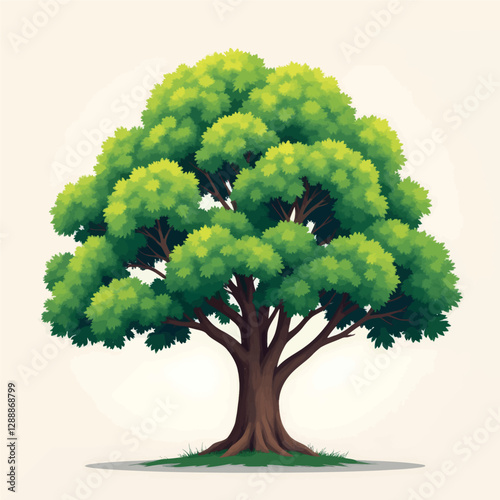 Lush green tree with spreading canopy and textured trunk