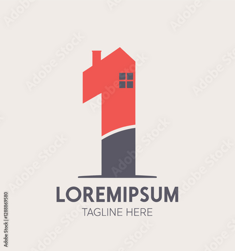 Number one house real estate logo, red and gray design