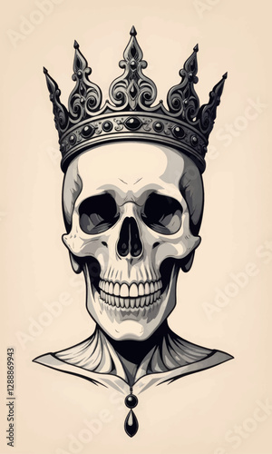 Ornate Crown atop Skull with Draped Cloth and Pendant