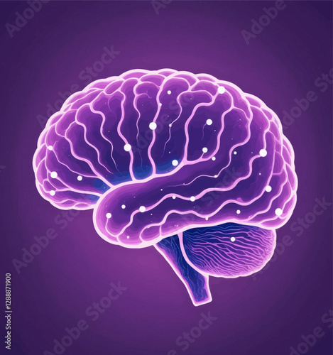 Purple human brain with neural activity points