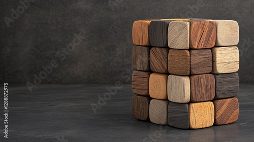 wooden blocks stacked on dark background for creative design