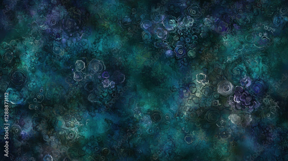 Fototapeta premium Abstract Floral Pattern in Deep Blue and Green Tones for Design