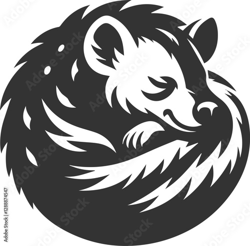 A hyena curled up tightly, sleeping peacefully vector animal silhouette