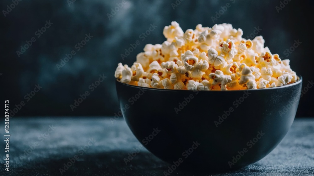 Cheese Popcorn in Black Bowl. Selective Focus on Cheddar Snack, Unhealthy Junk Food at Movie Theater Cheese Popcorn in Black Bowl. Selective Focus on Cheddar Snack, Unhealthy Junk Food at Movie Theater