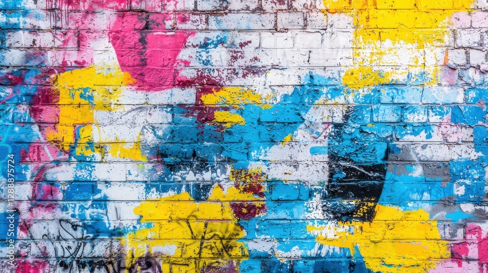 Fototapeta premium Vibrant Abstract Graffiti Art on Urban Brick Wall Background