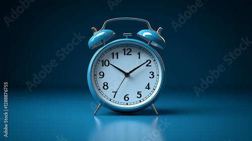 Wallpaper Mural A classic blue alarm clock with metal bells stands on a dark blue surface, symbolizing time, urgency, and punctuality. Torontodigital.ca