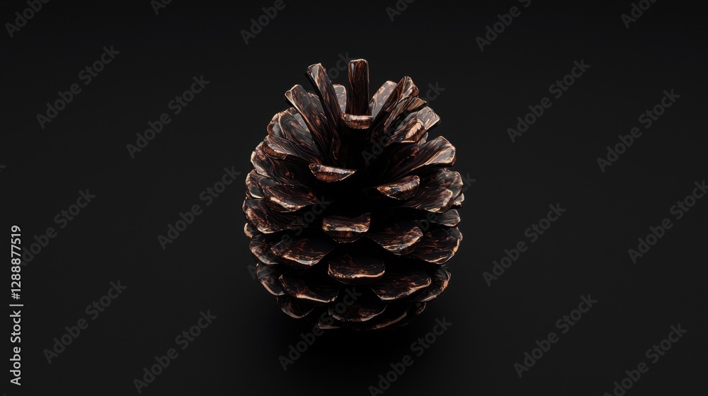 Beautifully detailed pine cone resting on a black background, showcasing natural textures and colors
