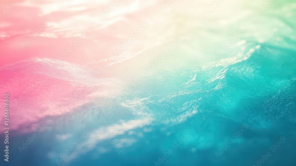 Obraz premium Deep blue-green waters shimmer, kissed by pink hues on one edge, revealing a mesmerizing dance across their tranquil surface