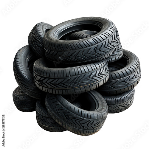 Isolated Pile of Used Black Car Tires