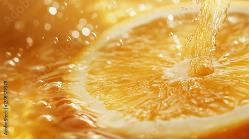 A juicy orange slice dropping into water creating a