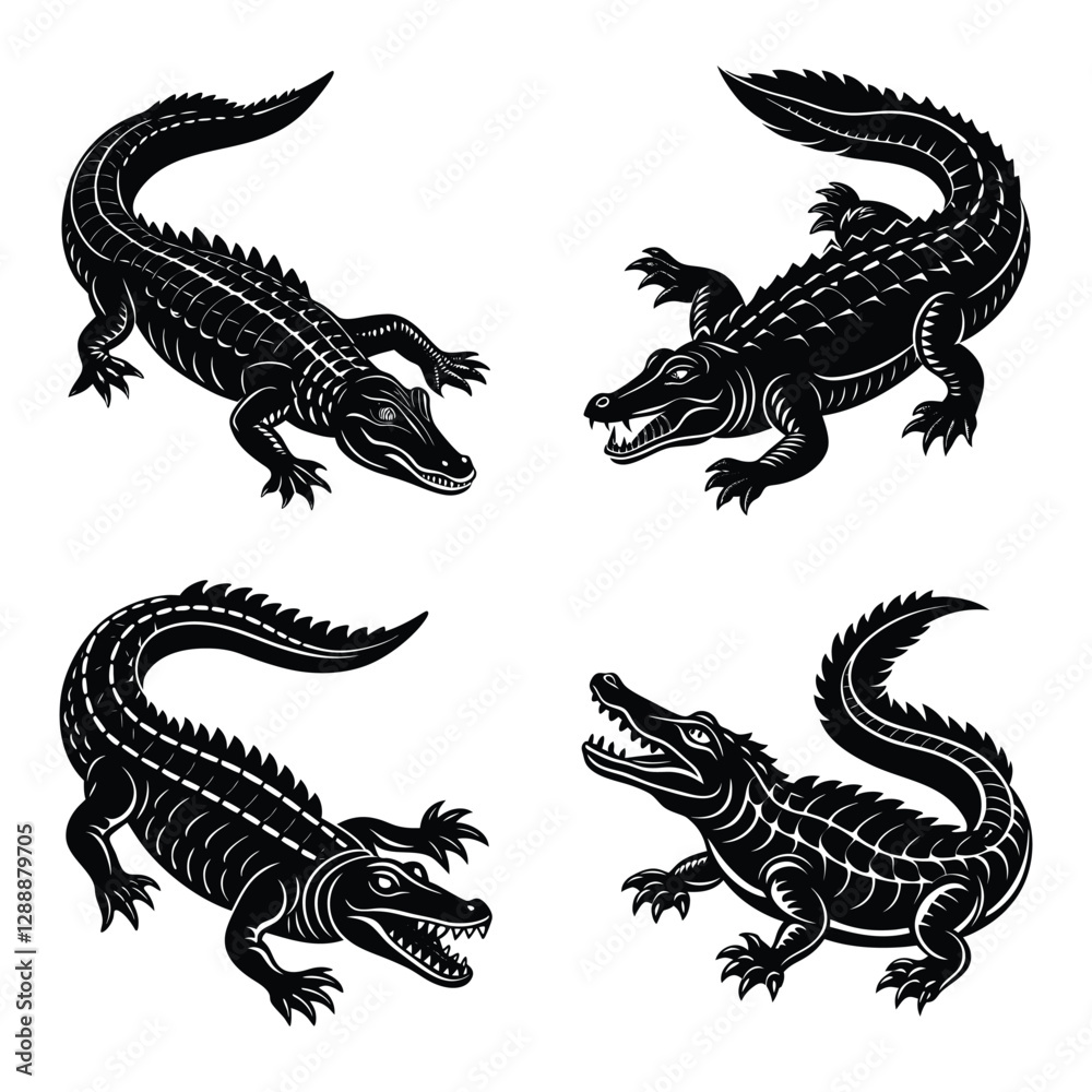 Fototapeta premium Freshwater crocodile silhouette 04 set