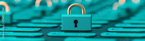 A close-up view of a padlock among a sea of keys, representing security and protection.