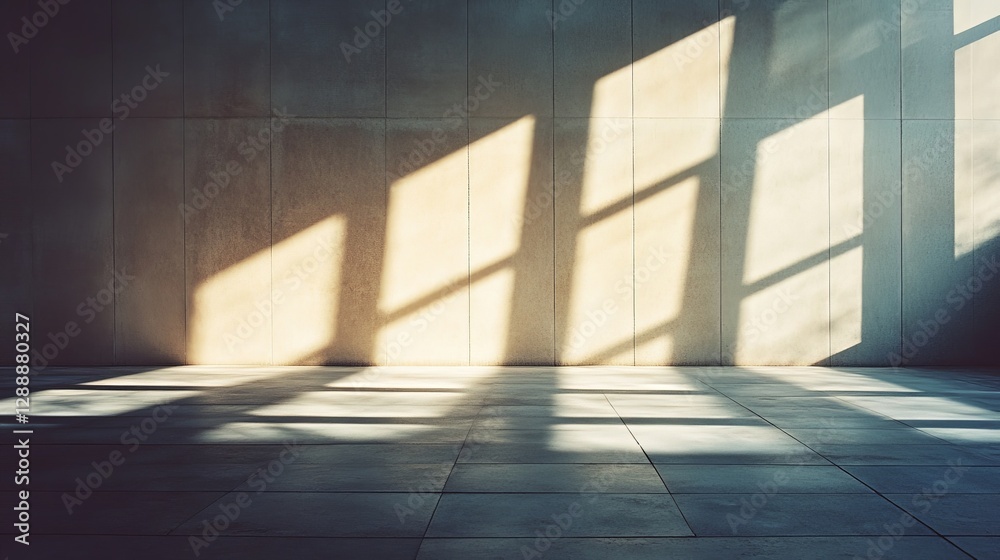Sunlit shadows casting geometric patterns on concrete wall and floor Sunlit shadows casting geometric patterns on concrete wall and floor
