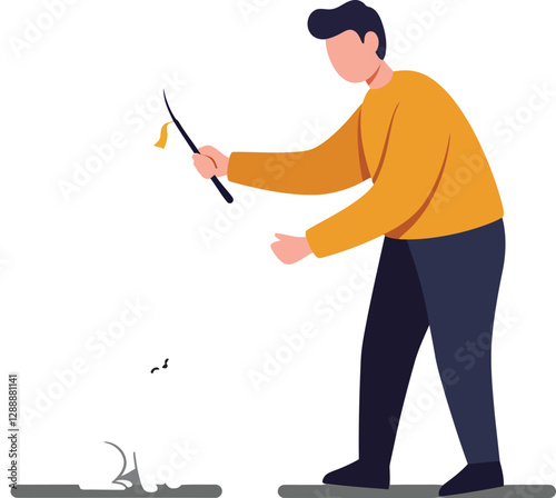 Person fishing with a rod while standing over a small body of water