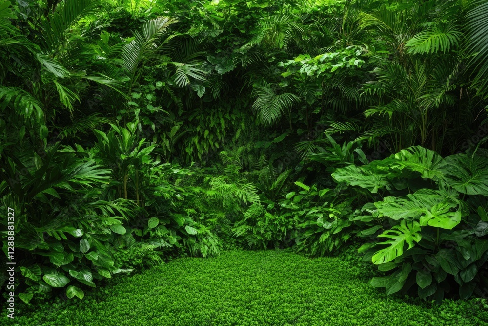 Lush greenery envelops serene pathway, inviting exploration in v Lush greenery envelops serene pathway, inviting exploration in v