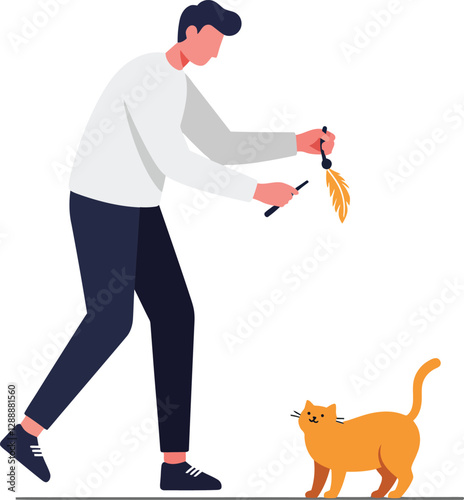 Person playing with a playful cat using a feather toy and enjoying time together