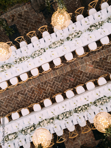 Aerial View of a Romantic Wedding Reception in a Historic Italian Villa