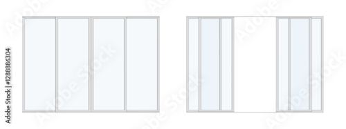 Plastic frames with glass, isolated panoramic windows for home interior design and architecture. Vector realistic classic or traditional panorama for apartments and house construction decor