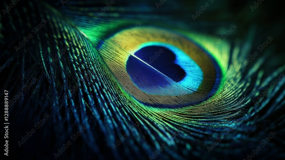 Fototapeta premium Vibrant peacock feather eye pattern with rich blue and green hues
