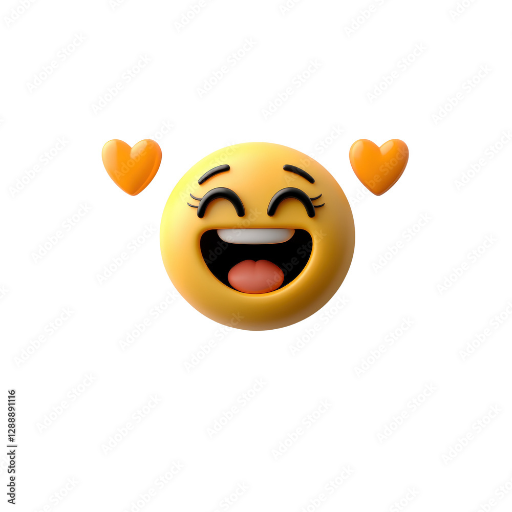 Naklejka premium Smiley face illustration with hearts in a vibrant color scheme on a plain background isolated on transparent background..