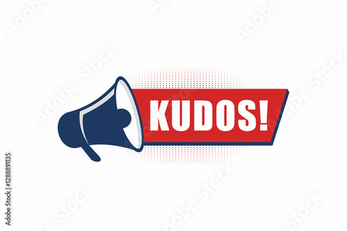 Megaphone with kudos speech bubble banner. Slogan kudos. Loudspeaker. Label for business, marketing and advertising. Vector illustration.