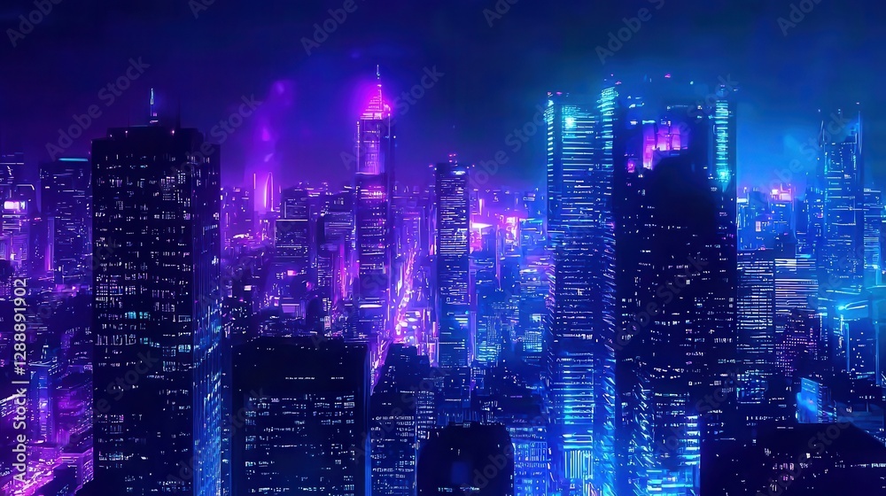 Fototapeta premium Vibrant Night Cityscape with Neon Lights and Skyscrapers